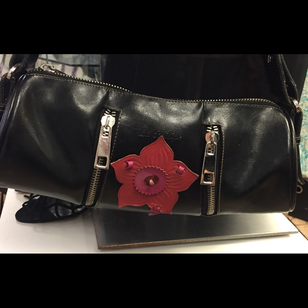 La Philipe Baguette Bag with Hibiscus aplique